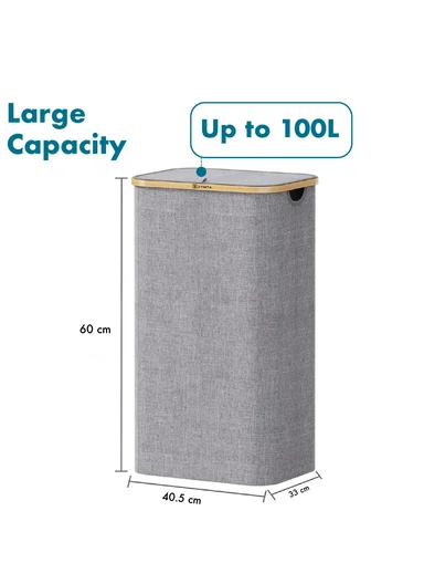 Zymta Laundry Basket With Lid &amp; Internal Support 40.5 x 33 x 60 cm - Grey