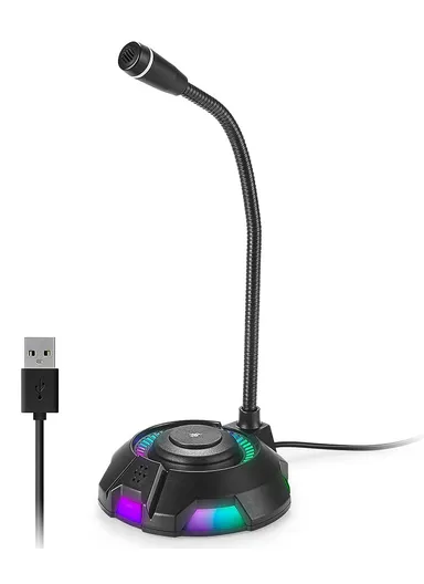 USB, Computer Microphone With Mute Button For Singing, Streaming, Podcasting, Vocal Recording, Plug &amp;amp; Play, Desktop Gaming Mic With RGB Lighting For Laptop Mac, Windows, iPhone, iPad