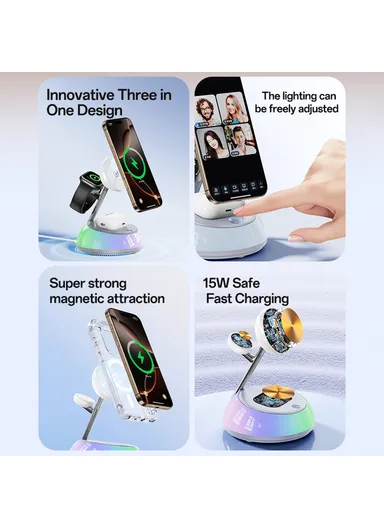 3 in 1 Wireless Charging Station Phone Watch Earphone Magnetic Wireless Charger with Night Light