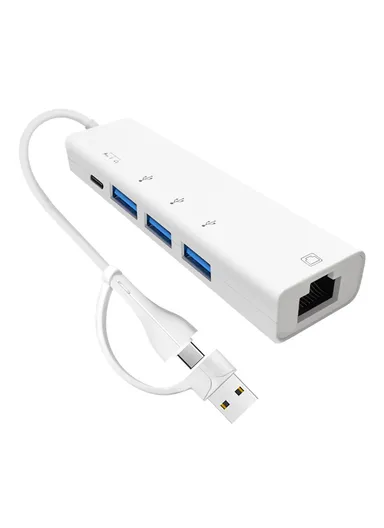 USB &amp; Type-C Dual Port 5 in 1 Adapter Type-C 3xUSB RJ45 Ethernet Network Hub AJ1027 