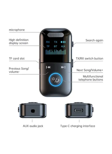 GT69 Bluetooth-compatible 5.4 Transmitter Receiver 2-In-1 Audio Adapter AUX Connector