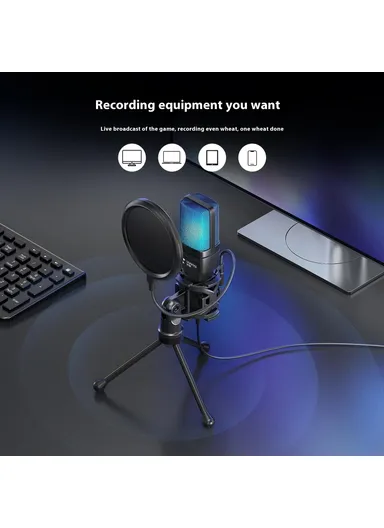 Computer Gaming Microphone USB Condenser Desktop Mic with RGB Light SF-777R 