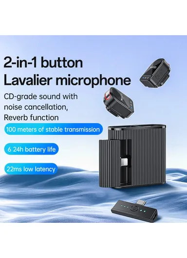 2 in 1 Button Clip-On Microphone 100m Range Wireless Lavalier Mic Set KR19