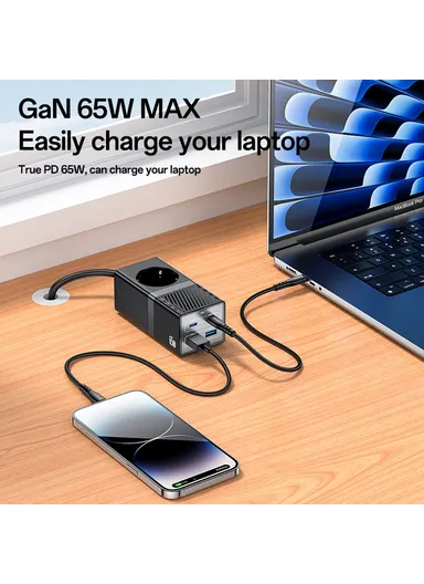 65W GaN Power Strip USB-C USB-A Desktop Fast Charging Station - EU Plug