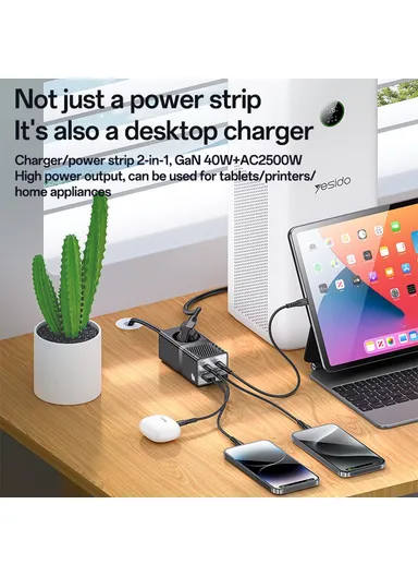 40W GaN Power Strip USB-C USB-A Desktop Fast Charging Station - EU Plug