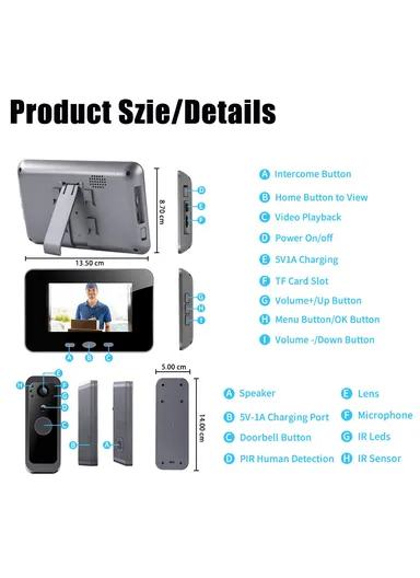 2.4G Point to Point 4 Inch Visual Intercom Doorbell PIR Motion Detection Night Vision Wireless Video Door Phone SY-30