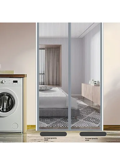 100 x 210cm Magnetic Screen Door for Bedroom Patio Mosquito Mesh Curtain No Drill Installation - Coffee Stripe