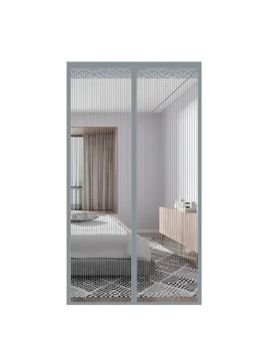 100 x 210cm Magnetic Screen Door for Bedroom Patio Mosquito Mesh Curtain No Drill Installation - Grey Stripe