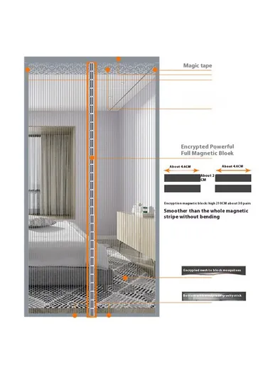 100 x 210cm Magnetic Screen Door for Bedroom Patio Mosquito Mesh Curtain No Drill Installation - Grey Stripe