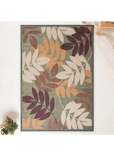 200 x 280 cm Nova Leaf Mix Indoor Outdoor Decorative Rug - Green