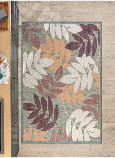 200 x 280 cm Nova Leaf Mix Indoor Outdoor Decorative Rug - Green