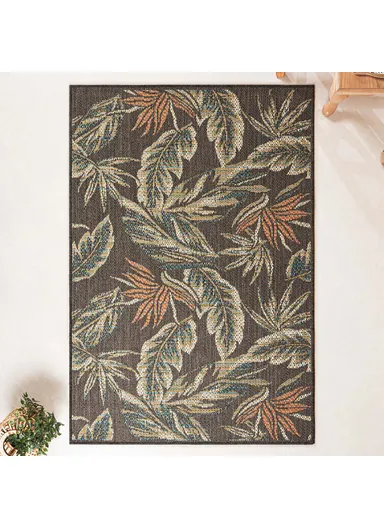 200 x 280 cm Nova Tropical Foliage Indoor Outdoor Decorative Rug - Dark Grey / Green
