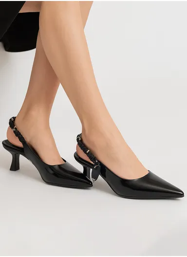 Chic Scarf-Tie Slingback Heels 121-B1 - Black