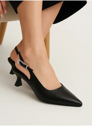Classic Pointed Slingback Heels 31022 - Black