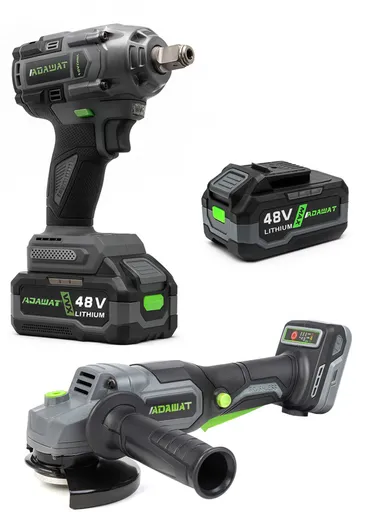 2-IN-1 48V Cordless Brushless Power Tool Kit Angle Grinder + Impact Wrench with 2 Rechargeable Batteries &amp; Plastic Storage Case WT125+WT450