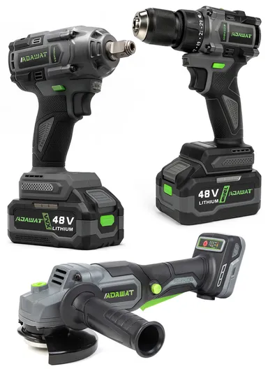 3-in-1 48V Brushless Power Tools Set Angle Grinder + Rotation Drill + Wrench with 2 Batteries