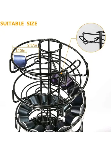 35-Capsule Spiral Coffee Pod Holder, Compatible With Nespresso, 360° Rotating Metal Rack Organizer (D14.5 x H39)cm – Silver