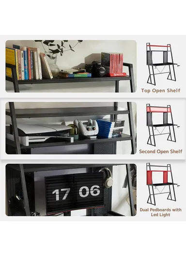 40" Gaming Desk with Two-Tier Storage Hutch &amp; Pegboard (W100 x D55 x H158)cm - Black