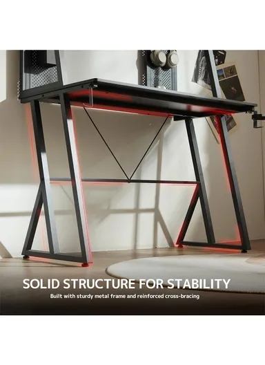 40" Gaming Desk with Two-Tier Storage Hutch &amp; Pegboard (W100 x D55 x H158)cm - Black