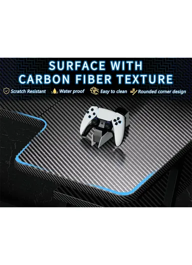 47" L Shaped Gaming Desk with Double Z-Leg Design, LED Lights, Ergonomic Monitor Stand &amp; Carbon Fiber Texture (W120 x D65 x H74)cm