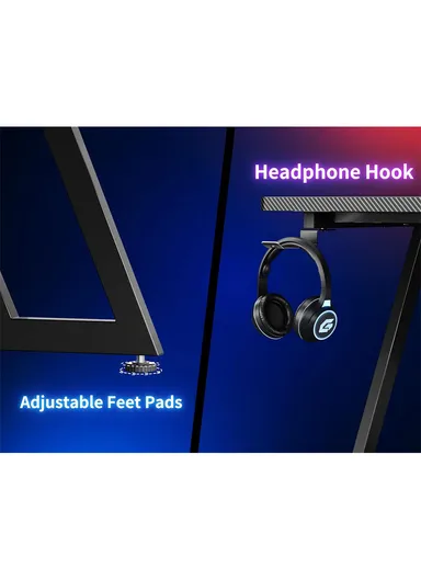 47" L Shaped Gaming Desk with Double Z-Leg Design, LED Lights, Ergonomic Monitor Stand &amp; Carbon Fiber Texture (W120 x D65 x H74)cm