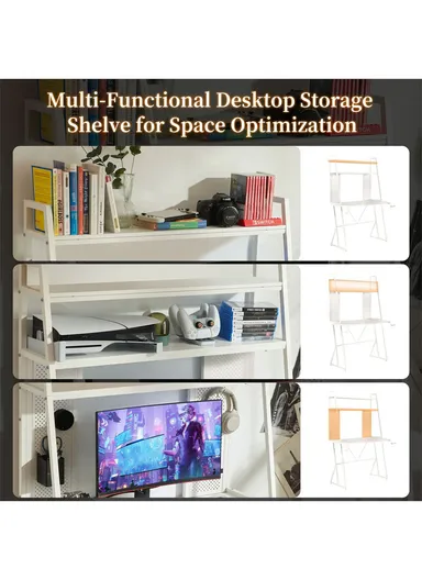 40" Gaming Desk with Two-Tier Storage Hutch &amp; Pegboard (W100 x D55 x H158)cm - White
