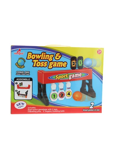 2  In 1 Dual Action Bowling &amp; Toss Sport Game - Paddles On Top &amp; Pins On Bottom Age3+