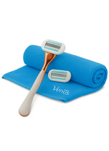 Ladies' Razor Gift Pack with Metallic Handle, 2 Blades &amp; Gym Towel