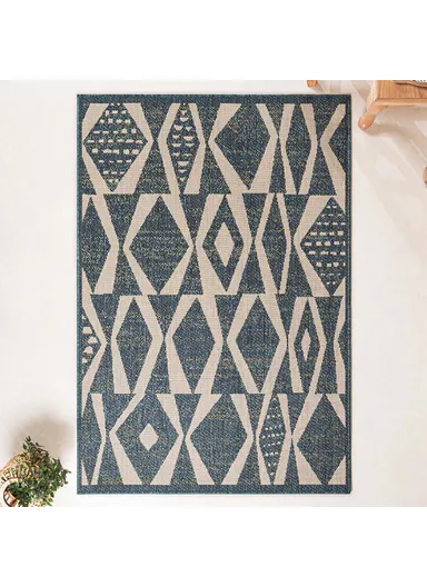 120 x 170 cm Nova Geometric Diamond Elegance Indoor Outdoor Decorative Rug - Cream / Indigo