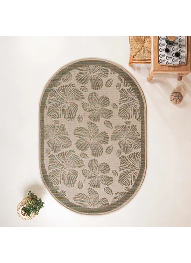 133 x 190 cm Nova Nature's Tapestry Oval Indoor Outdoor Decorative Rug - Green