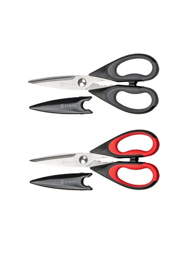 2Pcs Stainless Steel Multifunction Kitchen Scissors with Blade Covers (L22 x W9.5)cm - Grey / Red