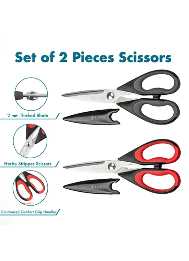 2Pcs Stainless Steel Multifunction Kitchen Scissors with Blade Covers (L22 x W9.5)cm - Grey / Red