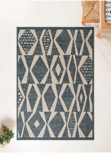 200 x 280 cm Nova Geometric Diamond Elegance Indoor Outdoor Decorative Rug - Cream / Indigo