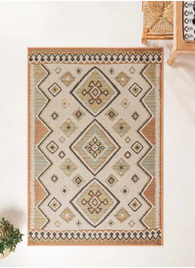 200 x 280 cm Nova Tribal Diamond Motif Indoor Outdoor Decorative Rug - Green / Cream