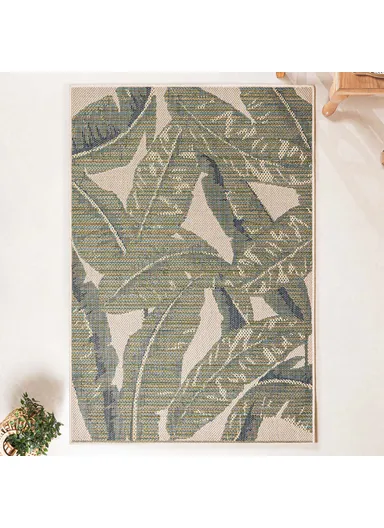 200 x 280 cm Nova Tropical Green Leaves Indoor Outdoor Decorative Rug - Green / Cream