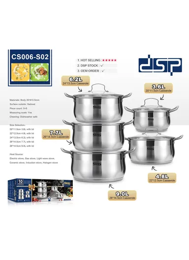 10 Pcs Stainless Steel Cookware Set Induction Compatible CS006-S02