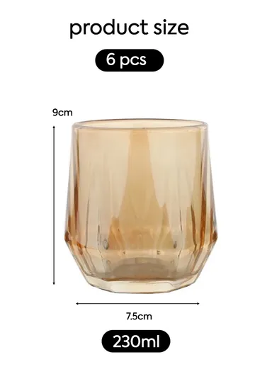 230ml 6Pcs Luxurious Round Glass Cup Set With Elegant Design For Soft Drinks AIZLV-LJJW02 - Amber