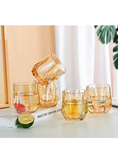 230ml 6Pcs Luxurious Round Glass Cup Set With Elegant Design For Soft Drinks AIZLV-LJJW02 - Amber
