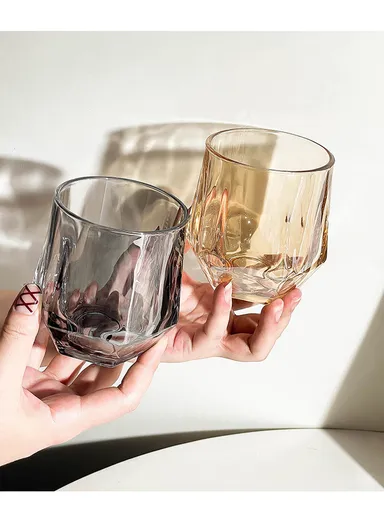 230ml 6Pcs Luxurious Round Glass Cup Set With Elegant Design For Soft Drinks AIZLV-LJJW02 - Amber