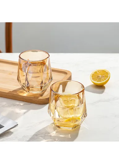 230ml 6Pcs Luxurious Round Glass Cup Set With Elegant Design For Soft Drinks AIZLV-LJJW02 - Amber