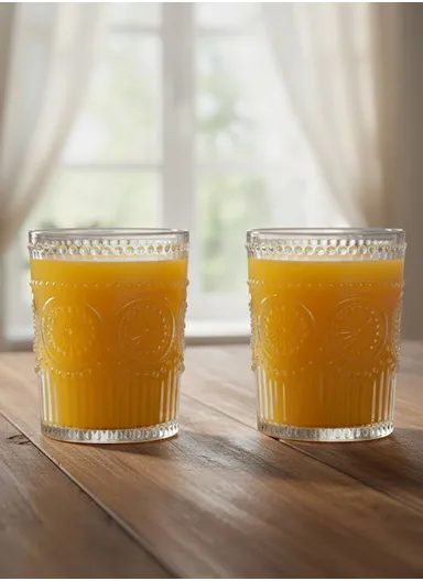 6-Pcs Transparent Round Glass Cups with Sturdy Base &amp; Smooth Rim for Beverages TY01