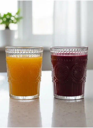 6-Pcs Transparent Round Glass Cups with Sturdy Base &amp; Smooth Rim for Beverages TY01