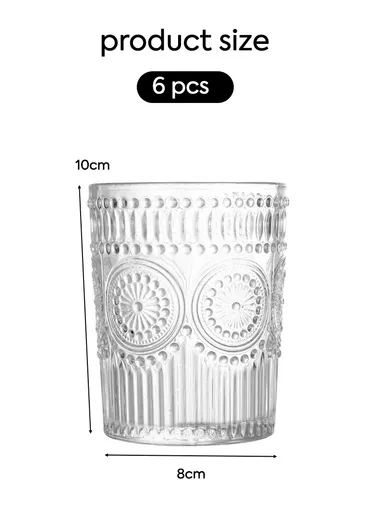 6-Pcs Transparent Round Glass Cups with Sturdy Base &amp; Smooth Rim for Beverages TY01