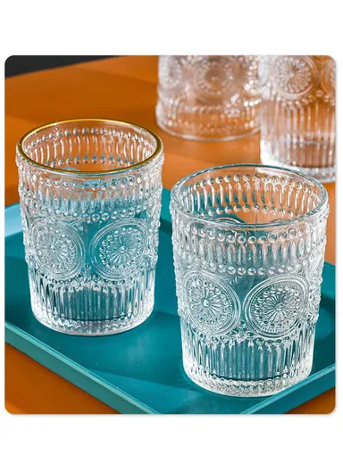 6-Pcs Transparent Round Glass Cups with Sturdy Base &amp; Smooth Rim for Beverages TY01