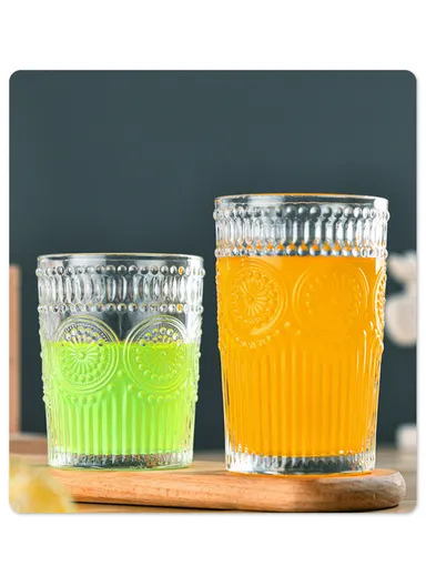 6-Pcs Transparent Round Glass Cups with Sturdy Base &amp; Smooth Rim for Beverages TY01