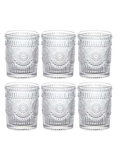 6-Pcs Transparent Round Glass Cups with Sturdy Base &amp; Smooth Rim for Beverages TY01