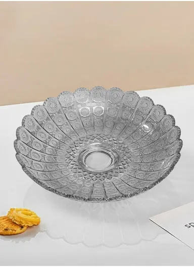 27cm Elegant Glass Fruit Plate Durable, Stylish &amp; Multi-Purpose Serving Dish TYP02 - Transparent Black