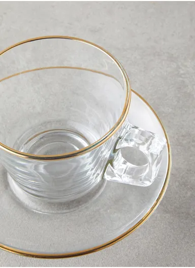 12-Pieces Transparent Glass Tea &amp; Coffee Cup Set with Gold Rim &amp; Matching Saucers