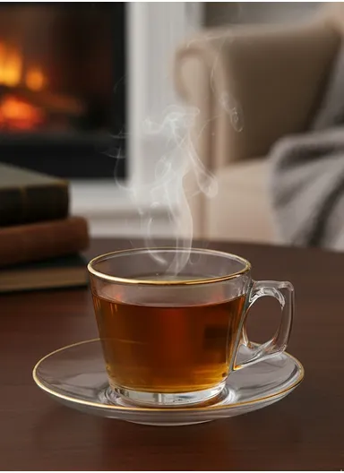 12-Pieces Transparent Glass Tea &amp; Coffee Cup Set with Gold Rim &amp; Matching Saucers