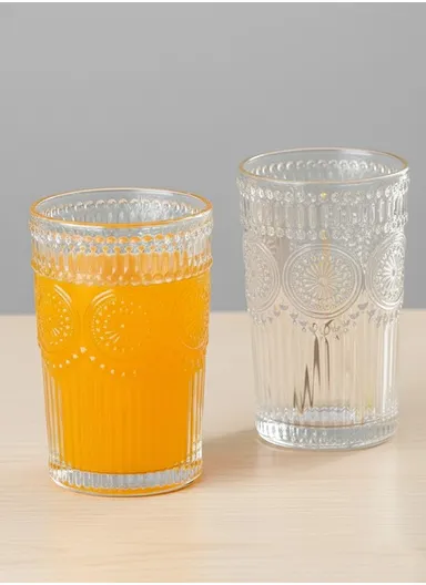 6Pcs Transparent Round Glass Cups with Sturdy Base &amp; Smooth Gold Rim for Beverages